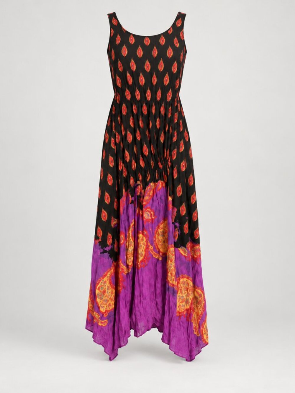 Flying Tomato Black Purple Paisley Boho Maxi Dress